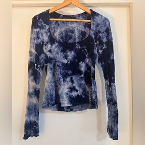 House of Harlow 1960 Navy Tie-Dye Long Sleeve Top